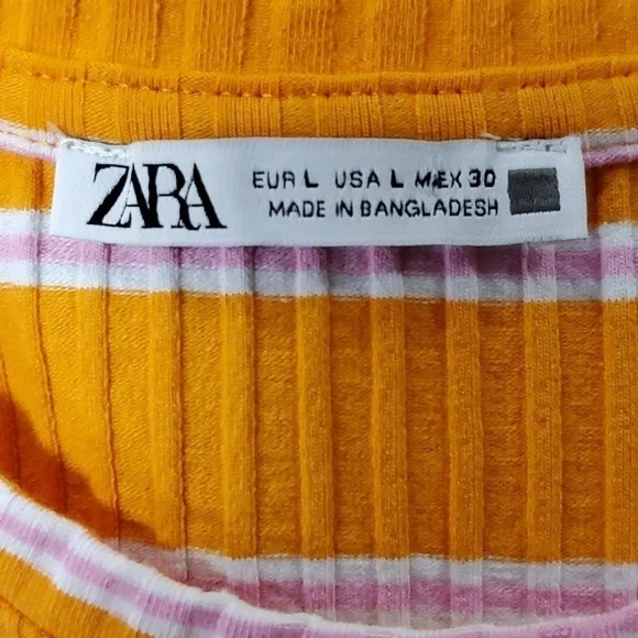 Zara Striped Ruffle Ribbed Dress Size Large - Picture 8 of 11